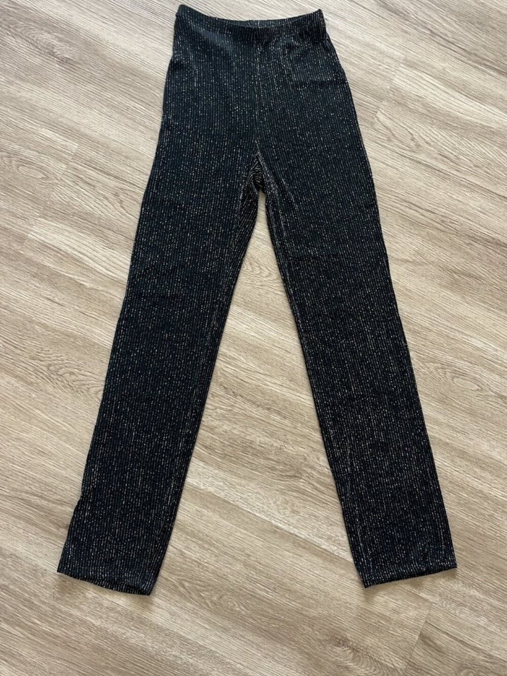 Black Sparkle Ribbed Pants fits like XS
